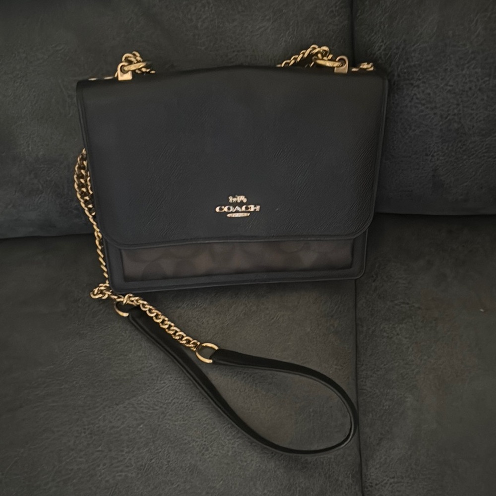 Coach Black and Gold Crossbody Bag with Chain Strap
